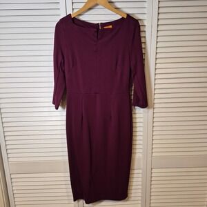 Mary Crafts Sheath Dress Sz 8 Purple 3/4‎ Sleeve Knee Length Back Zip Modest